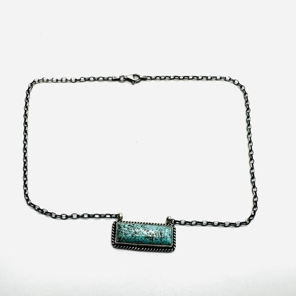 Kingman Turquoise & Sterling Silver Pendant Necklace—Navajo artist Johnny Dixon - Picture 8 of 10